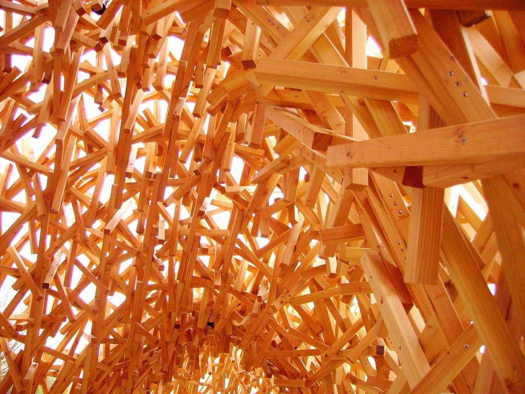 Complex wooden construction frame.